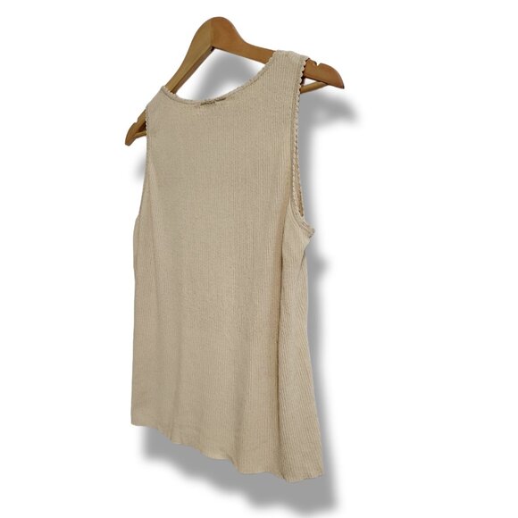 🌿Nygard Sleeveless.Shimmer Tan Knit Top with Crochet Yoke - Size XL - Picture 9 of 13